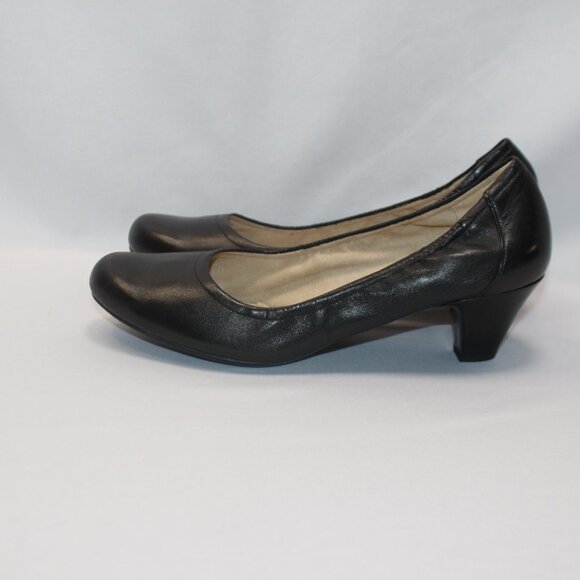 Naturalizer N5 Comfort Genuine Leather Solid Black Kitten Heels - Picture 2 of 11